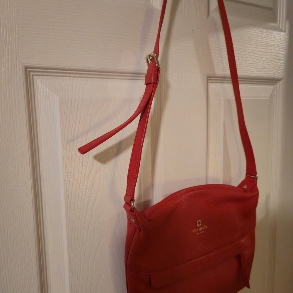 Kate Spade New York Red Pebbled Leather Crossbody Bag Adjustable Strap - Picture 4 of 10